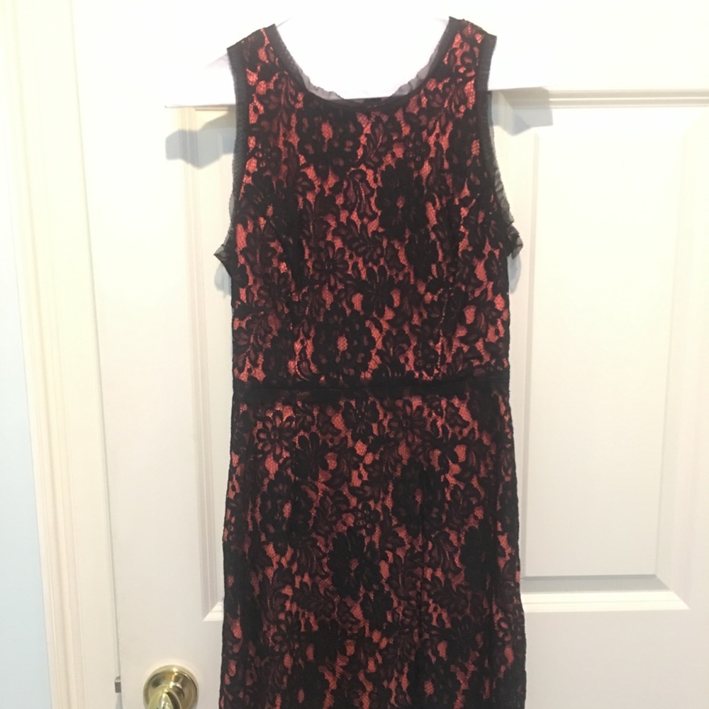 Coral/red black lace dress